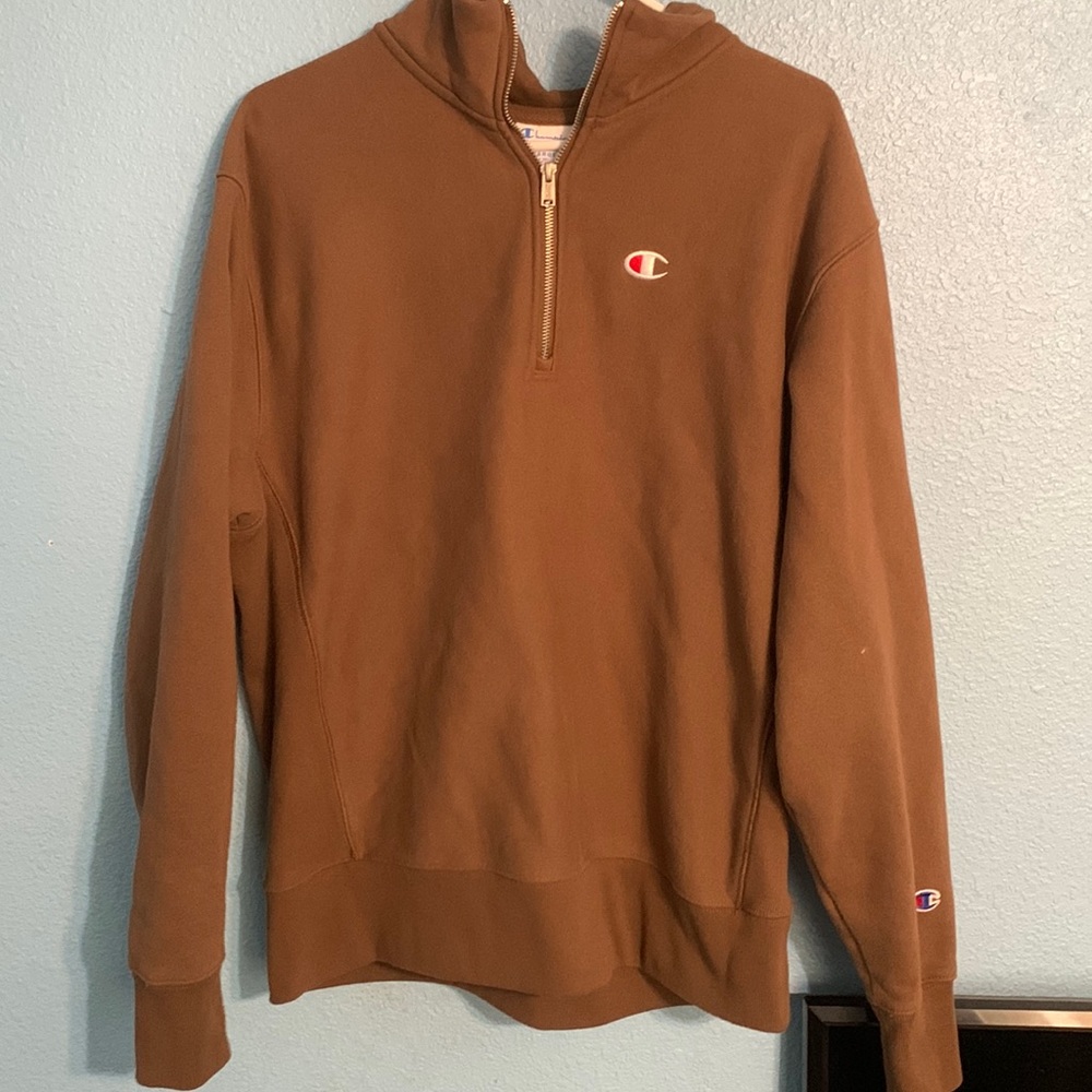 Brown champion zip up crewneck